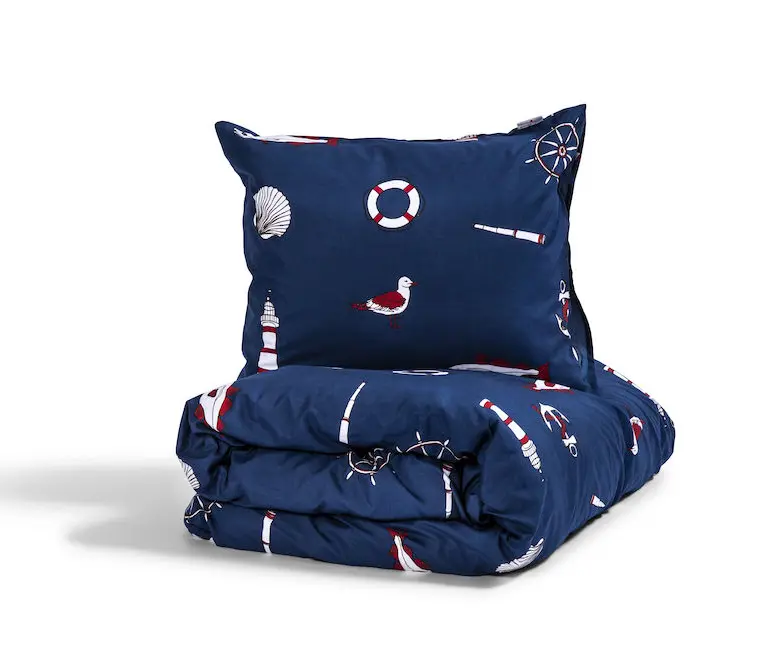 Påslakanset med marinmotiv av mikrofiber, marinblå