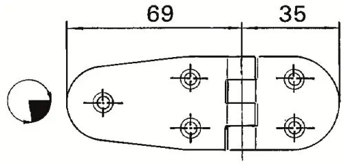 Dörr-/luckgångjärn 69+35x38 mm RF