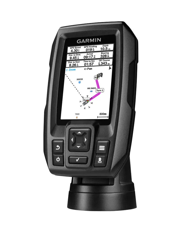 Garmin Striker 4, GPS/Waypointkarta, sedd från sidan
